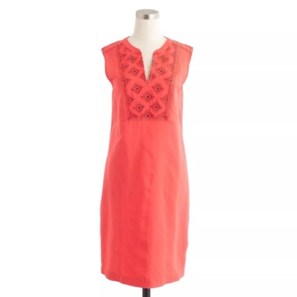 J.Crew orange embroidered linen sunburst dress